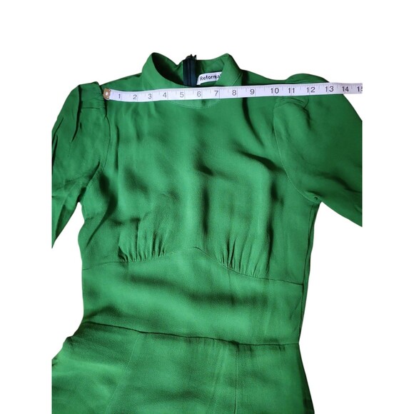 Reformation Kelly Green Twee Mini Dress Womens Size 0 Puff Sleeve Chiffon Preppy - Picture 9 of 10